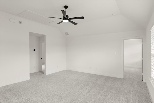 3100 Summer Rain Ln, Anna, TX 75409 - empty room featuring attic access, vaulted ceiling, light carpet, and a ceiling fan