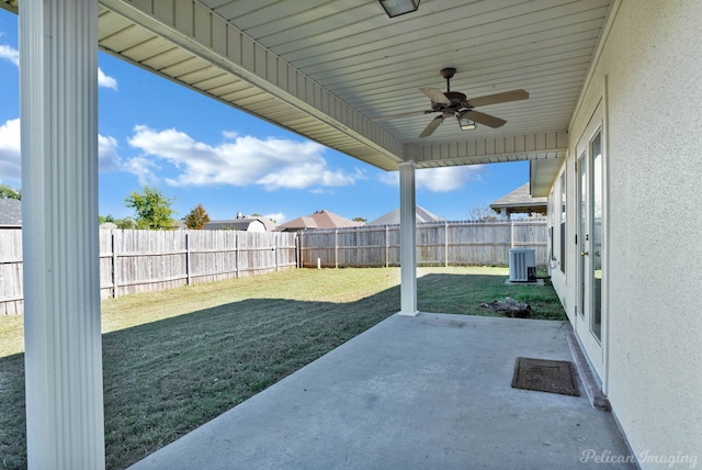 view of patio / terrace with central AC and ceiling fan