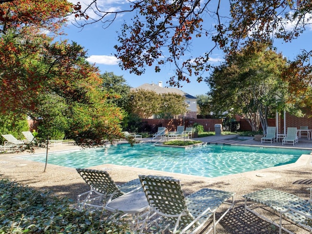 view of swimming pool featuring a patio area