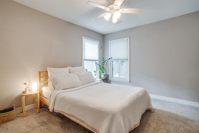 bedroom featuring ceiling fan and carpet floors