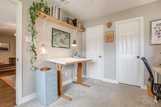 view of carpeted home office