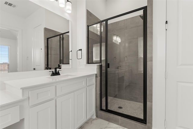 740 Wilderness Point Ln, Anna, TX 75409 - full bath with vanity, a shower stall, and marble look tile flooring