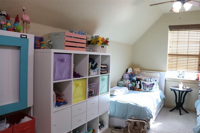 1104 Lynnwood Dr, Cleburne, TX 76033 - carpeted bedroom featuring vaulted ceiling and a ceiling fan