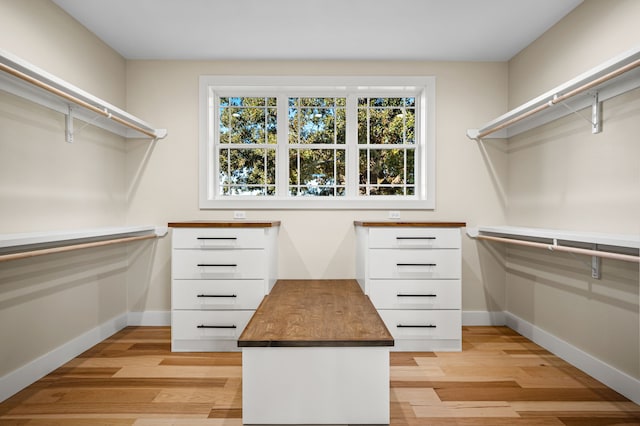 spacious closet featuring light hardwood / wood-style flooring