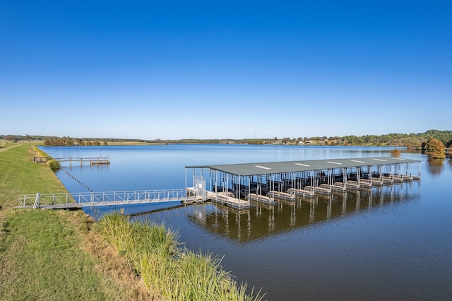 view of dock with a water view