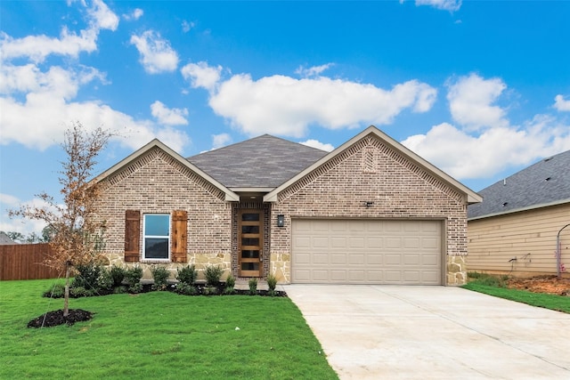 view of front facade featuring a garage and a front lawn