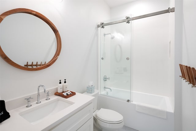 full bathroom featuring vanity, toilet, and bath / shower combo with glass door