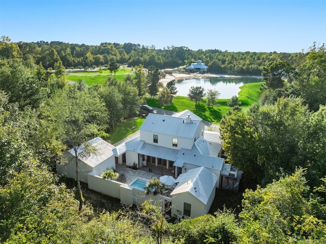 bird's eye view featuring a water view