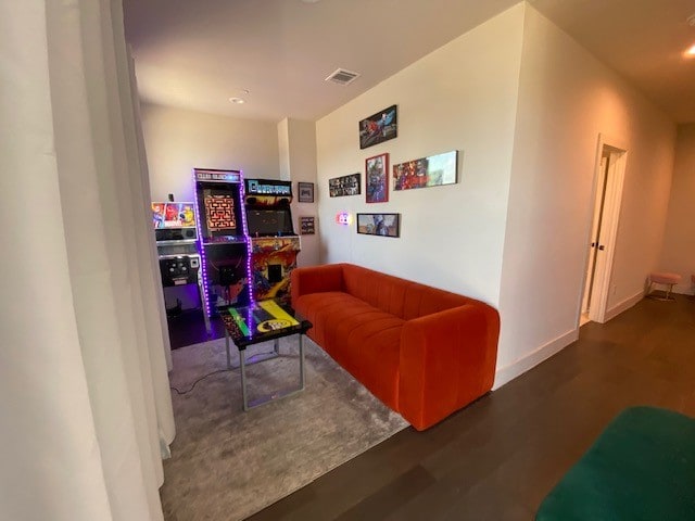 living room with dark wood-type flooring