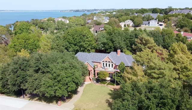 aerial view with a water view