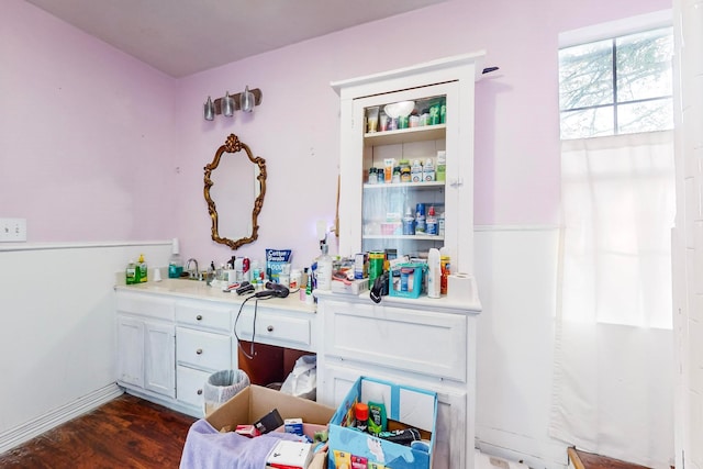 bathroom with hardwood / wood-style flooring and sink