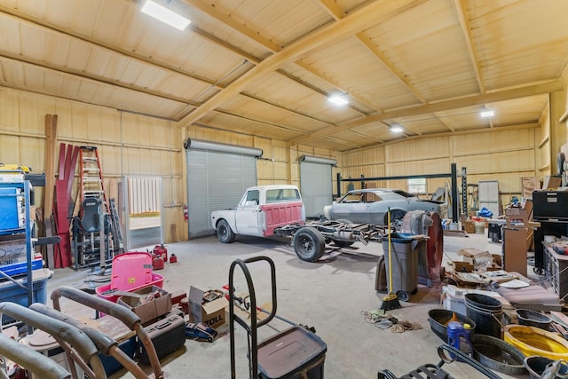 garage with metal wall