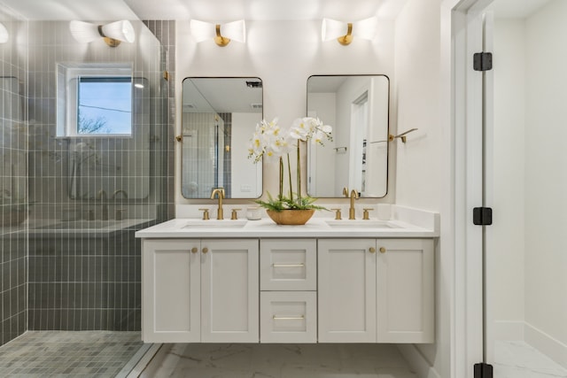 bathroom with vanity and walk in shower