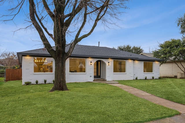 ranch-style house with a front lawn