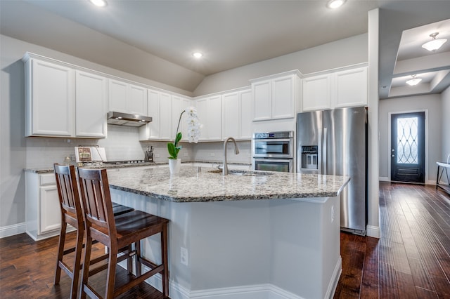 kitchen with white cabinetry, dark hardwood / wood-style flooring, and stainless steel appliances