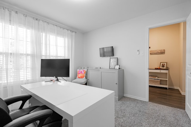 home office featuring light colored carpet