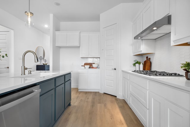 kitchen featuring white cabinets, appliances with stainless steel finishes, sink, and exhaust hood