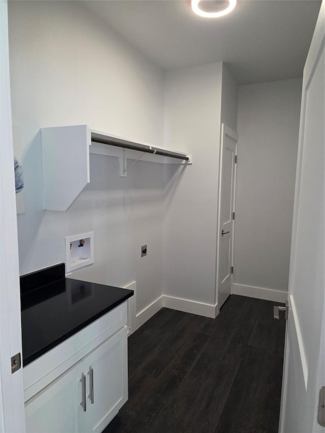 3612 Broken Bow Dr, Granbury, TX 76048 - washroom featuring electric dryer hookup, washer hookup, dark wood-style floors, and baseboards