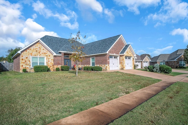 view of front of house featuring a front lawn and a garage