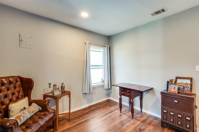 living area featuring dark wood-type flooring