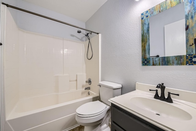 full bathroom featuring vanity, toilet, and washtub / shower combination