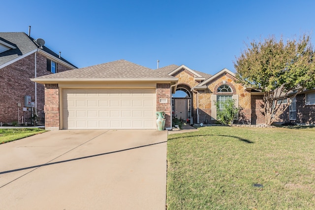 view of front facade featuring a garage and a front lawn