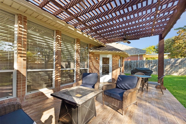 view of patio / terrace with a pergola and a wooden deck