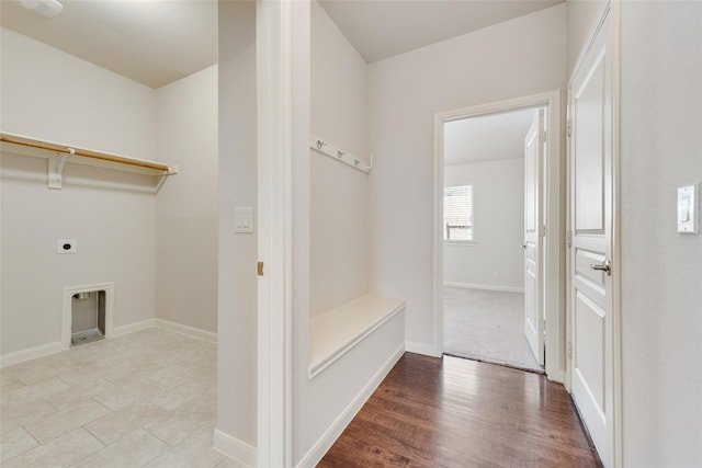 laundry room with light wood-type flooring and electric dryer hookup