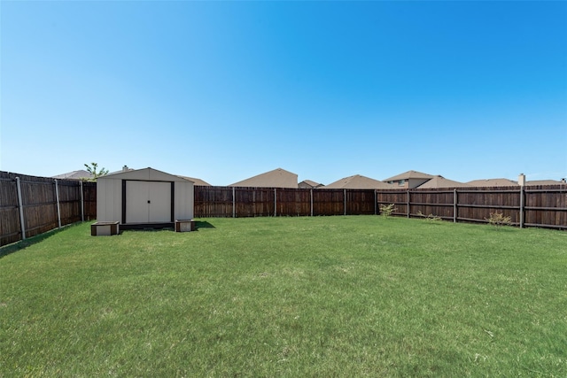 view of yard with a storage shed