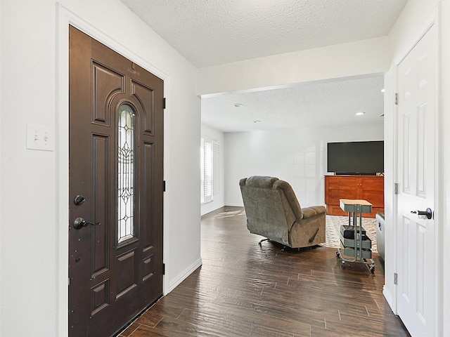 305 Dena, Krugerville, TX 76227 - entryway with dark wood-type flooring, a textured ceiling, and baseboards