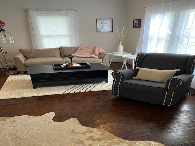 living room featuring dark hardwood / wood-style floors