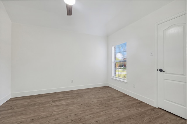 unfurnished room featuring hardwood / wood-style floors and ceiling fan