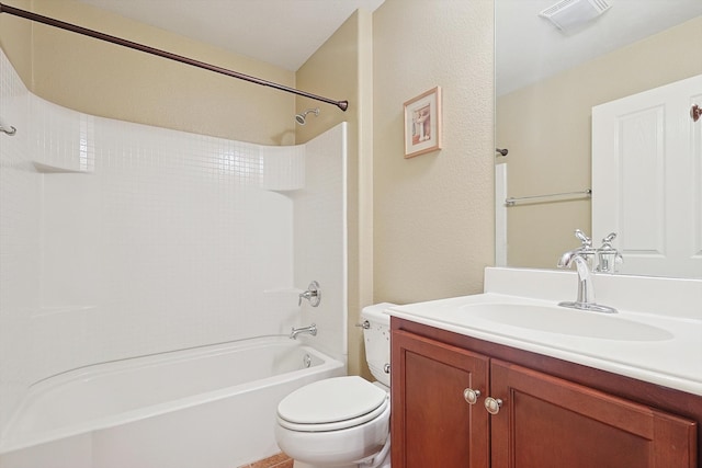 full bathroom featuring vanity,  shower combination, and toilet