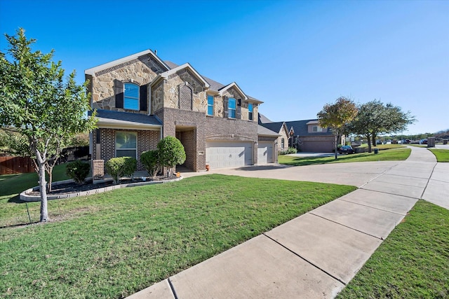 view of front facade with a garage and a front lawn