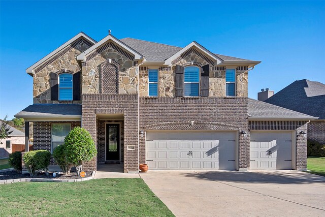 view of front facade featuring a garage and a front yard