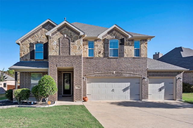 view of front of home featuring a garage and a front lawn