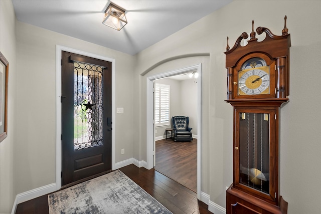 foyer with dark hardwood / wood-style floors