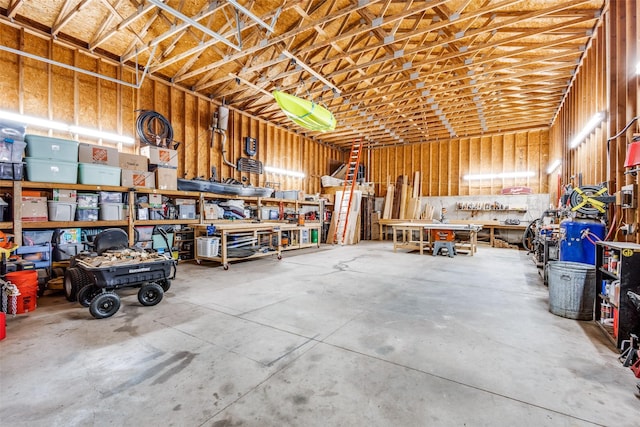 garage featuring a workshop area