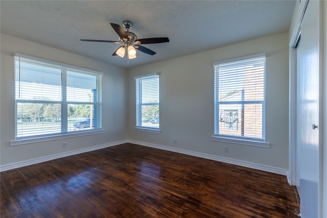 empty room featuring plenty of natural light and dark wood-type flooring