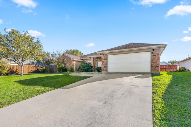 ranch-style house with a front yard and a garage