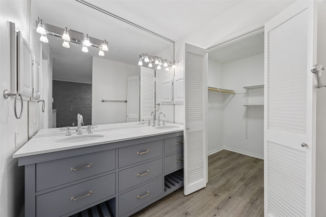 bathroom featuring vanity and wood-type flooring