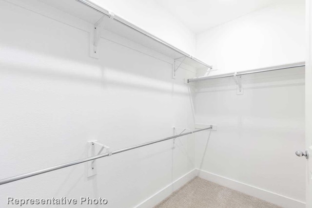 spacious closet featuring light carpet