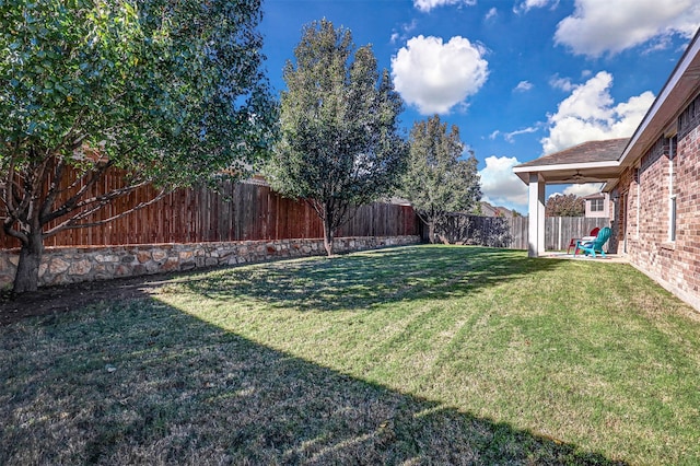 view of yard featuring ceiling fan