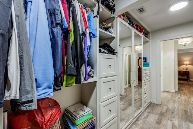 spacious closet featuring light wood-type flooring