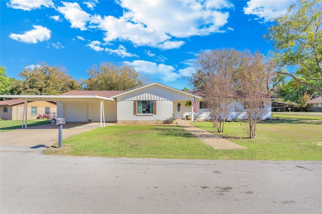 ranch-style house with a front lawn and a carport