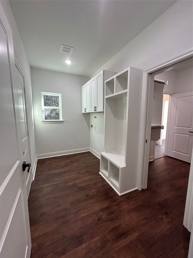 mudroom featuring dark wood-type flooring