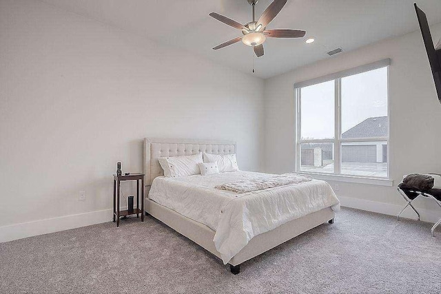 bedroom with carpet floors and ceiling fan