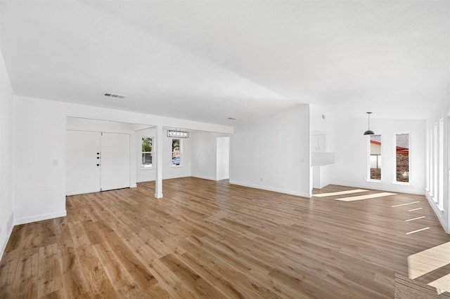 unfurnished living room with light hardwood / wood-style flooring