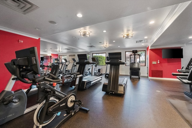 gym featuring ornamental molding