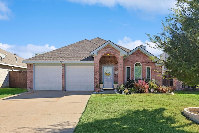 view of front of home with a garage and a front lawn